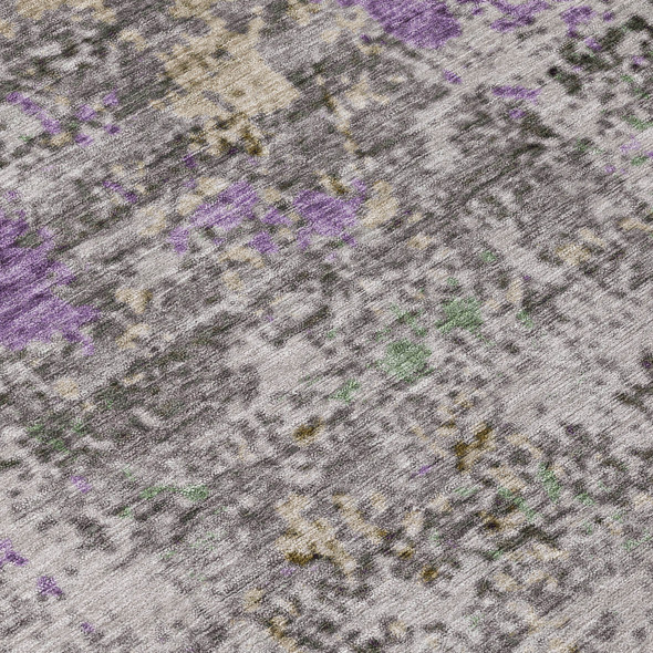 8' Lavender And Ivory Round Abstract Washable Indoor Outdoor Area Rug