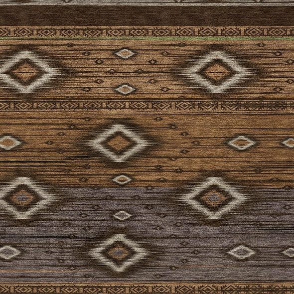 10' X 14' Chocolate Copper And Gray Tribal Washable Indoor Outdoor Area Rug