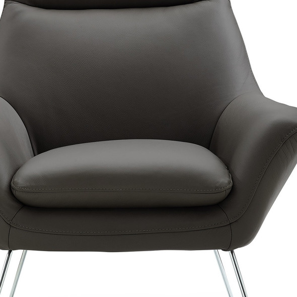 33" Gray and Silver Italian Leather Tufted Arm Chair