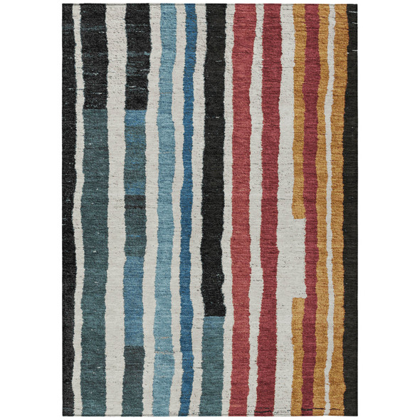 9' X 12' Black Denim Blue And Merlot Striped Washable Indoor Outdoor Area Rug