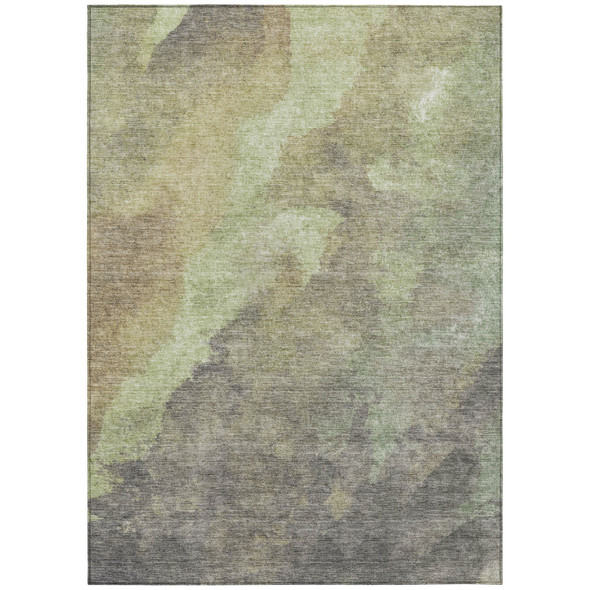 3' X 5' Artichoke Green And Taupe Abstract Washable Indoor Outdoor Area Rug