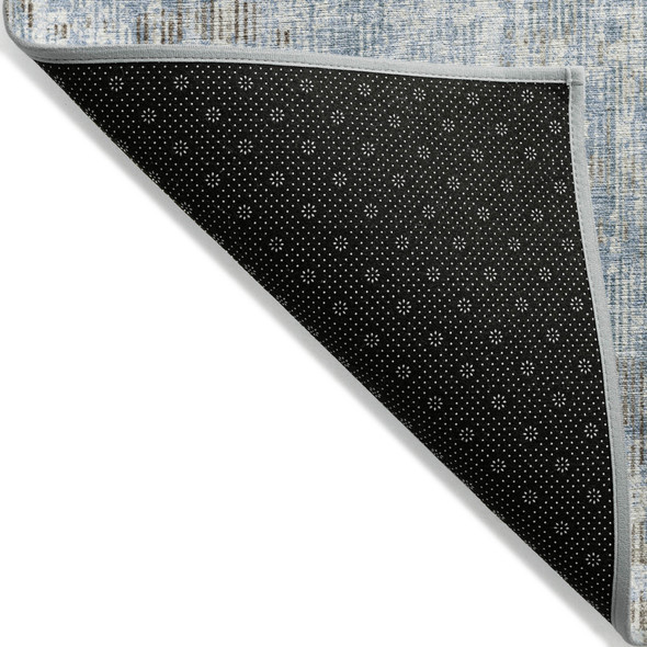 9' X 12' Denim Blue And Beige Geometric Washable Indoor Outdoor Area Rug