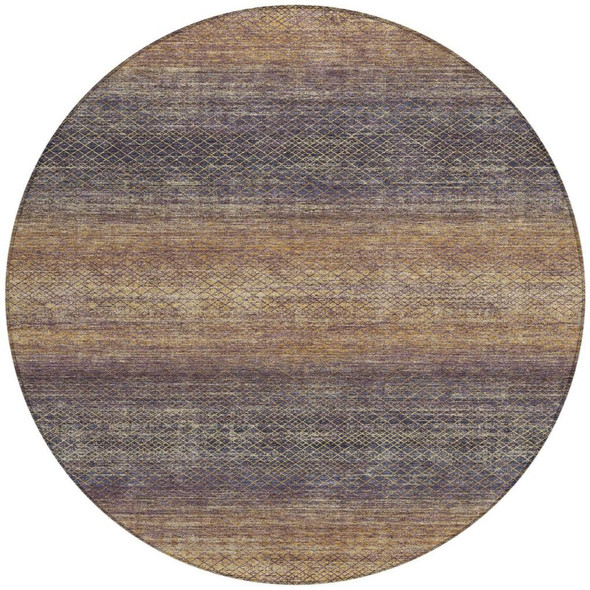 8' Eggplant And Brown Round Geometric Washable Indoor Outdoor Area Rug