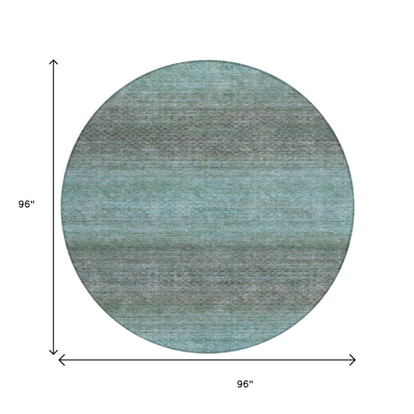8' Teal Blue And Brown Round Geometric Washable Indoor Outdoor Area Rug