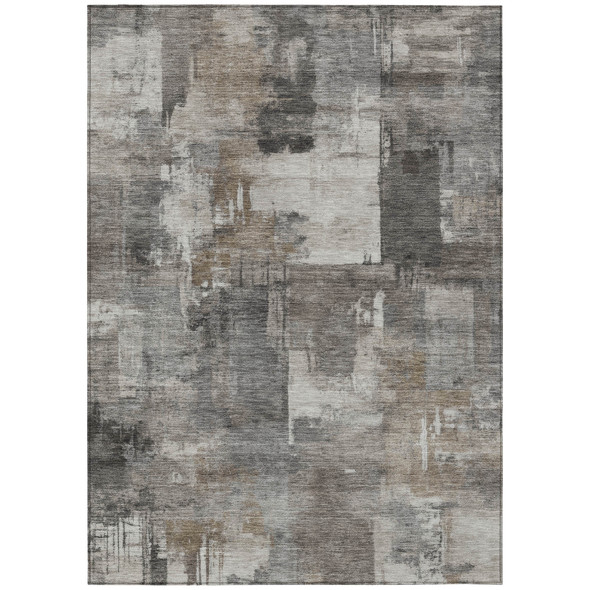 8' X 10' Pewter Khaki And Charcoal Abstract Washable Indoor Outdoor Area Rug