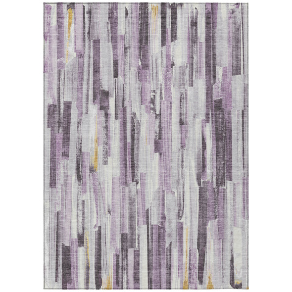 5' X 8' Lavender And Ivory Striped Washable Indoor Outdoor Area Rug