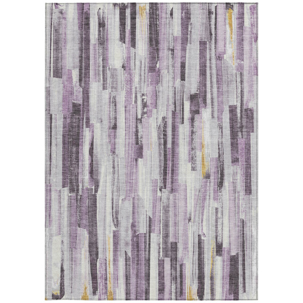 8' X 10' Lavender And Ivory Striped Washable Indoor Outdoor Area Rug
