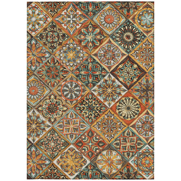 3' X 5' Gold And Orange Patchwork Washable Indoor Outdoor Area Rug