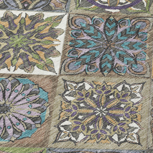 5' X 8' Taupe And Green Patchwork Washable Indoor Outdoor Area Rug