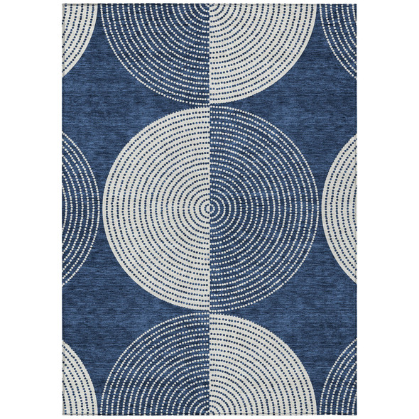3' X 5' Navy Blue And Ivory Geometric Washable Indoor Outdoor Area Rug
