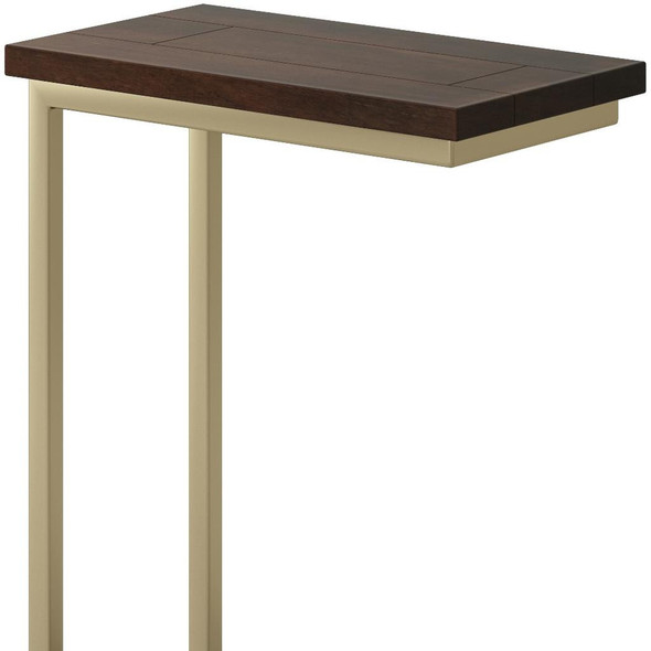24" Dark Brown and Gold Solid Wood and Iron End Table