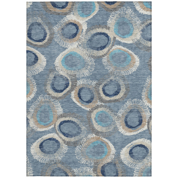 10' X 14' Denim Blue Ivory And Taupe Geometric Washable Indoor Outdoor Area Rug