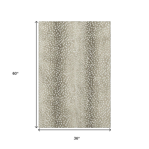 3' X 5' Fawn And White Animal Print Washable Indoor Outdoor Area Rug