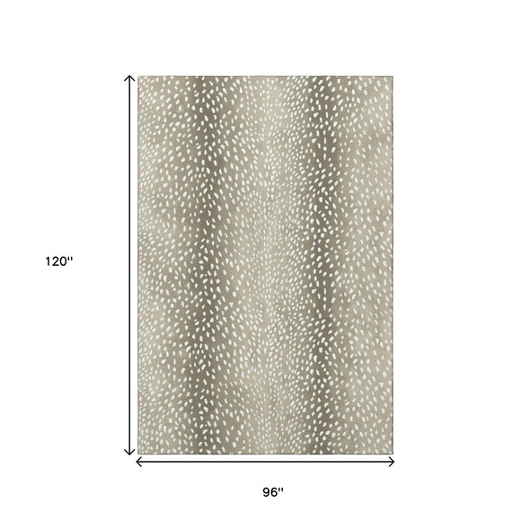 8' X 10' Fawn And White Animal Print Washable Indoor Outdoor Area Rug