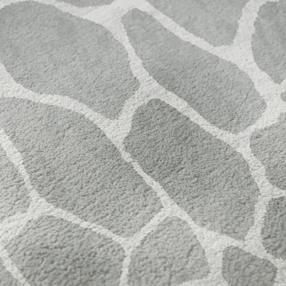 8' Gray And White Round Animal Print Washable Indoor Outdoor Area Rug