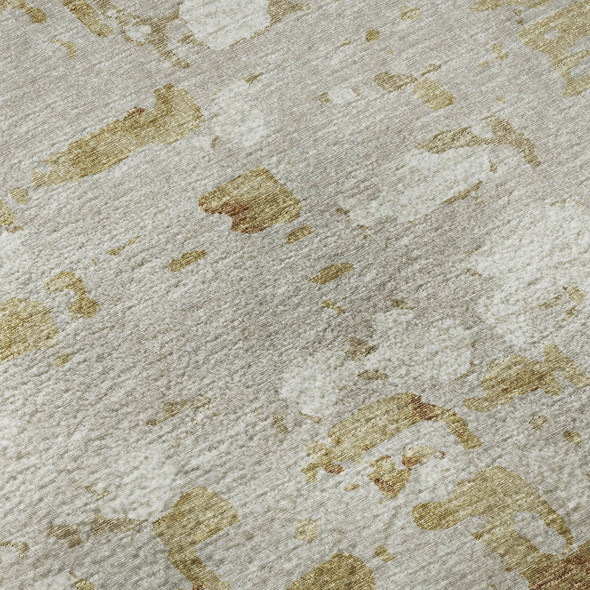 10' X 14' Camel And Ivory Abstract Distressed Washable Area Rug With UV Protection