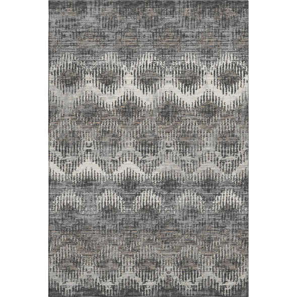 10' X 14' Graphite Ivory And Beige Abstract Distressed Washable Area Rug With UV Protection