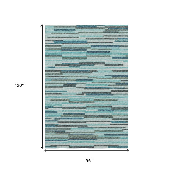8' X 10' Turquoise Teal Blue And Gray Abstract Washable Area Rug With UV Protection