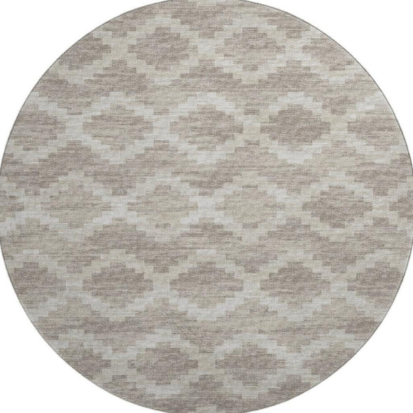 8' Tan Ivory And Beige Tribal Washable Round Rug With UV Protection