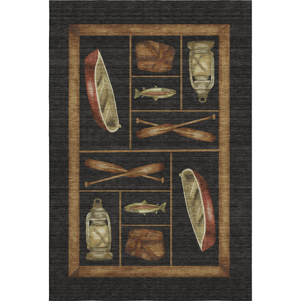 9' X 12' Midnight Brown And Rust Nautical Washable Area Rug With UV Protection