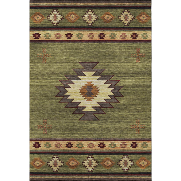 8' X 10' Green Beige And Brown Geometric Washable Area Rug With UV Protection