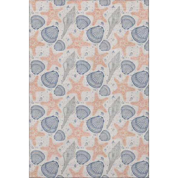 9' X 12' Peach Ivory And Navy Blue Geometric Washable Area Rug With UV Protection
