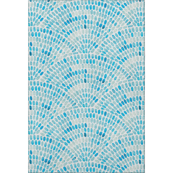 8' X 10' Aqua And Ivory Geometric Washable Area Rug With UV Protection