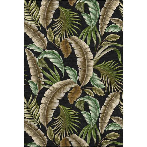5' X 8' Midnight Green And Brown Geometric Washable Area Rug With UV Protection