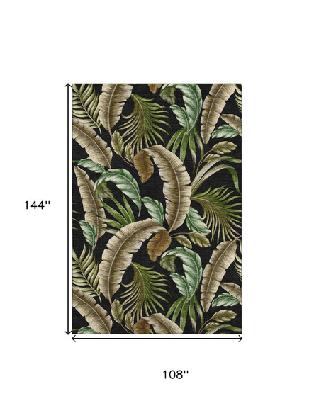 9' X 12' Midnight Green And Brown Geometric Washable Area Rug With UV Protection