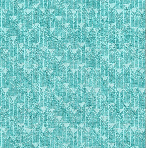 9' X 12' Teal And Ivory Geometric Washable Area Rug With UV Protection