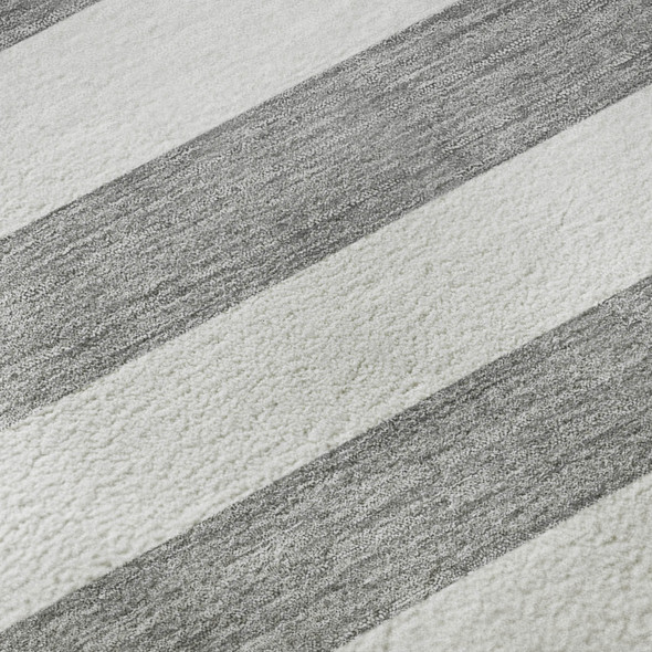5' X 8' Gray And Ivory Striped Washable Area Rug With UV Protection