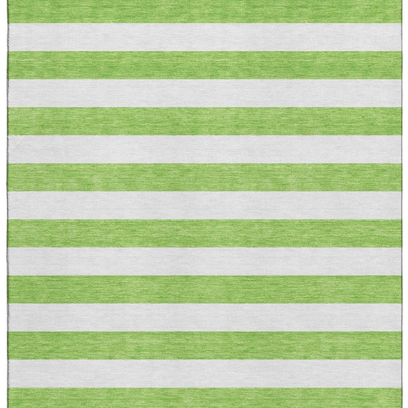 10' X 14' Lime Green And Ivory Striped Washable Area Rug With UV Protection