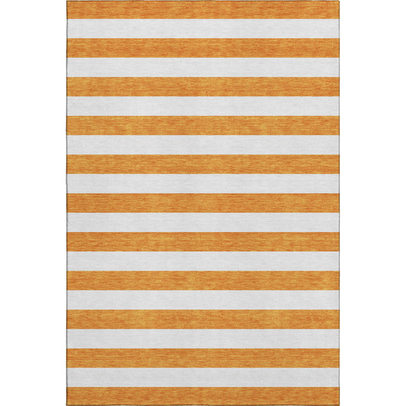 9' X 12' Orange And Ivory Striped Washable Area Rug With UV Protection
