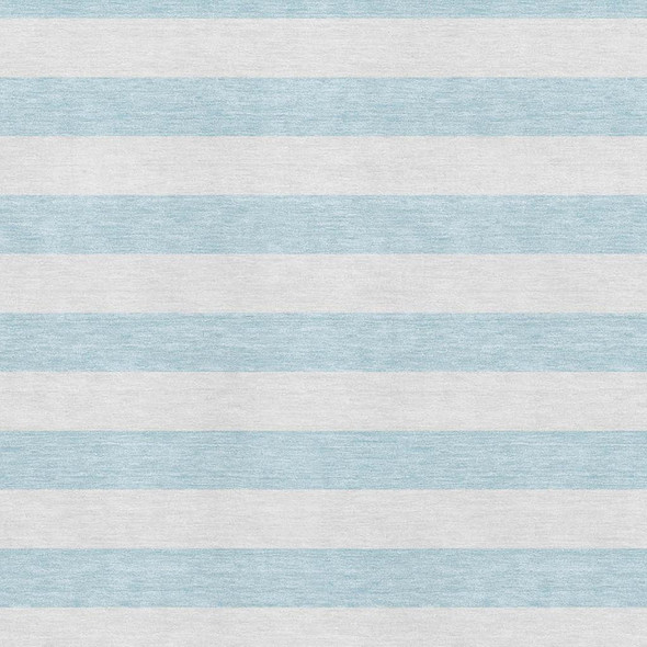 10' X 14' Sky Blue And Ivory Striped Washable Area Rug With UV Protection