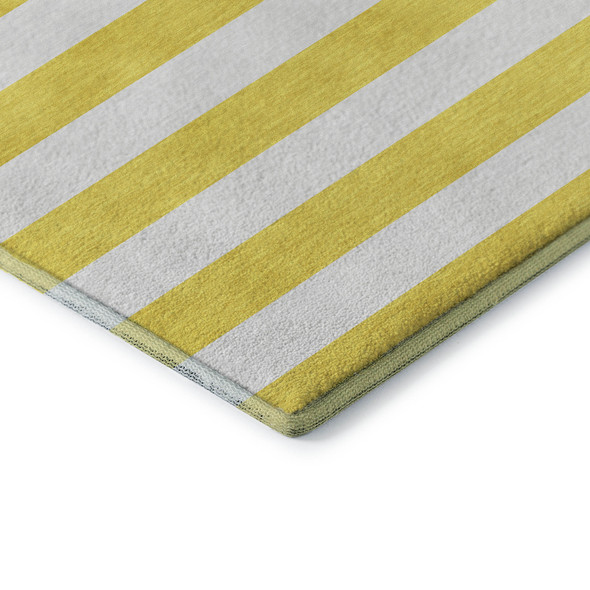 10' X 14' Yellow And Ivory Striped Washable Area Rug With UV Protection