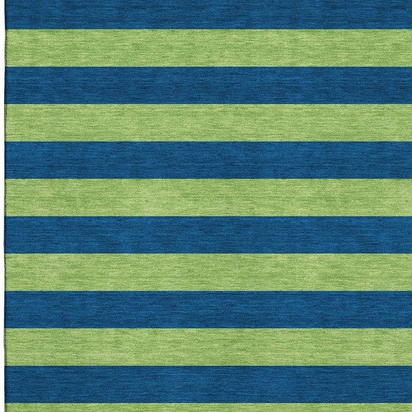 3' X 5' Navy Blue And Green Striped Washable Area Rug With UV Protection