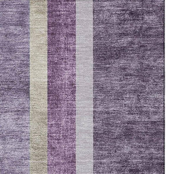 10' X 14' Purple And Khaki Geometric Washable Area Rug With UV Protection