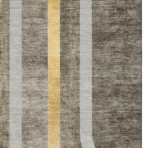 8' X 10' Taupe And Gold Geometric Washable Area Rug With UV Protection