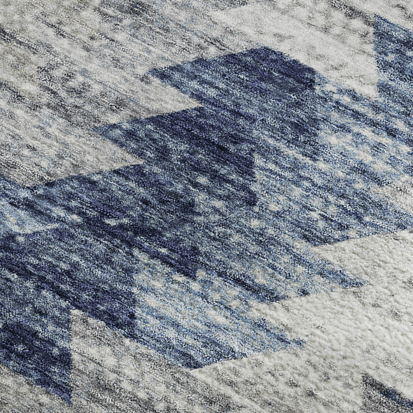 10' X 14' Blue Ivory And Gray Geometric Washable Area Rug With UV Protection
