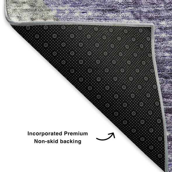 8' X 10' Purple Ivory And Gray Geometric Washable Area Rug With UV Protection