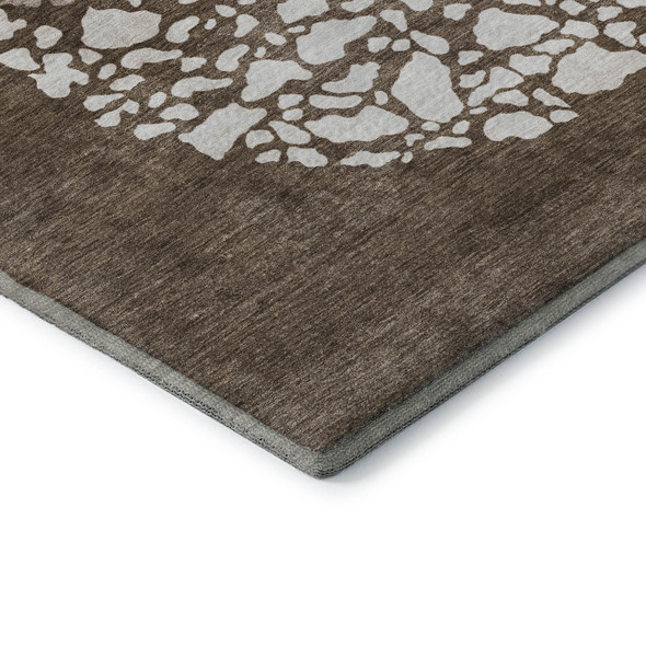 8' X 10' Chocolate And Ivory Abstract Washable Area Rug With UV Protection