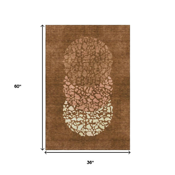 3' X 5' Chili Red And Ivory Abstract Washable Area Rug With UV Protection