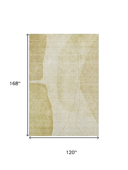 10' X 14' Gold And Beige Abstract Washable Area Rug With UV Protection