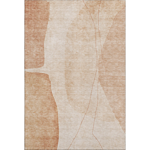 5' X 8' Terra Cotta And Beige Abstract Washable Area Rug With UV Protection