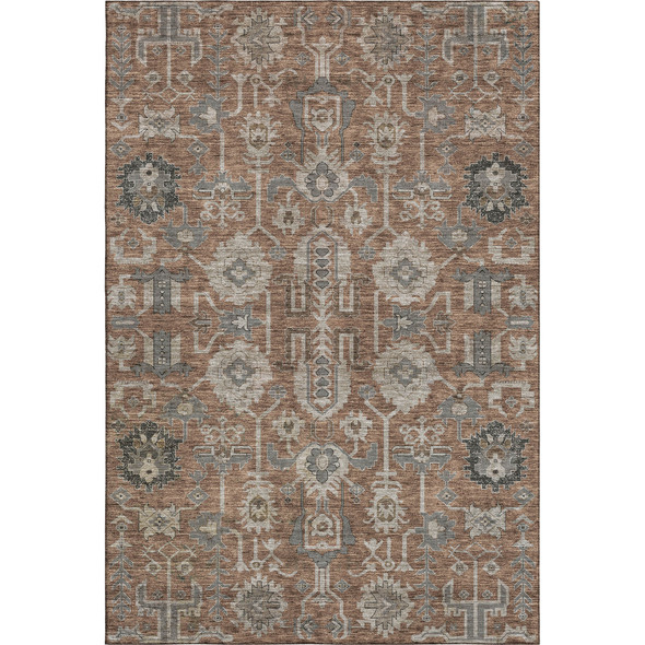 8' X 10' Rust Gray And Charcoal Oriental Washable Area Rug With UV Protection
