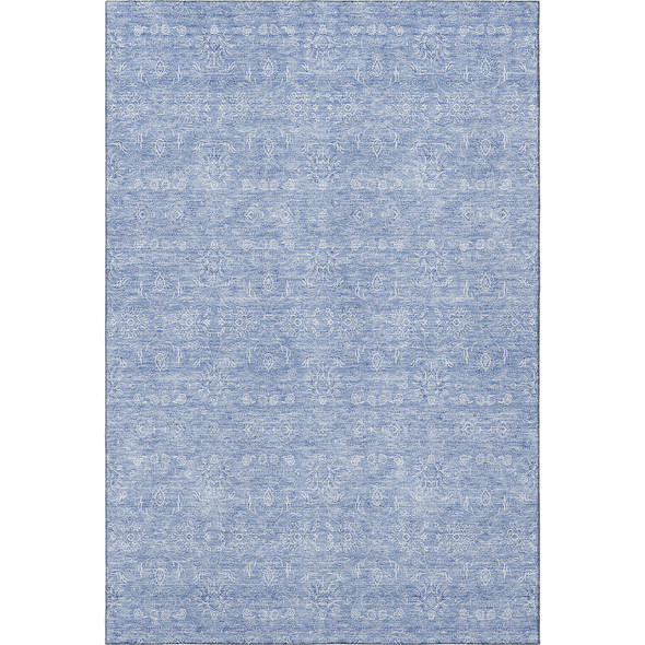 9' X 12' Sky Blue And Ivory Floral Washable Area Rug With UV Protection