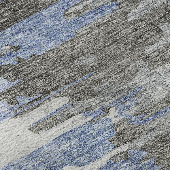 10' X 14' Blue Gray And Ivory Abstract Washable Area Rug With UV Protection