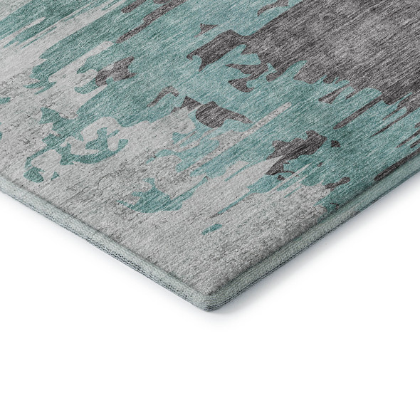 10' X 14' Teal Gray And Ivory Abstract Washable Area Rug With UV Protection