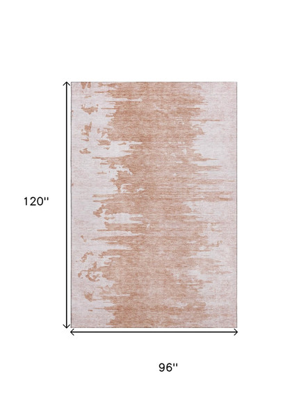8' X 10' Terra Cotta And Ivory Abstract Washable Area Rug With UV Protection