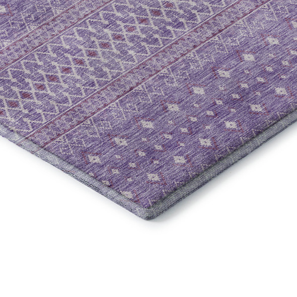 8' Lavender And Ivory Tribal Washable Round Rug With UV Protection